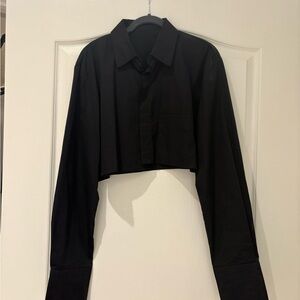 Black Cropped Button-Up Shirt - Women Tops